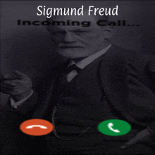 a sigmund freud incoming call poster with a man in a suit and tie