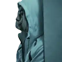 a woman wearing a white hoodie with a zipper on the front