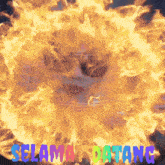 a woman wearing sunglasses is surrounded by flames and the words selamat datang are visible