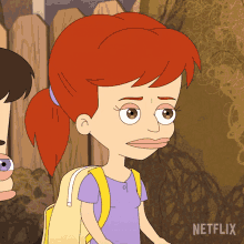 a cartoon of a girl with red hair and a yellow backpack with netflix written on the bottom
