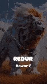 a painting of a white tiger with the name redur hawer on the bottom