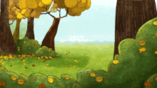 an illustration of a forest with trees and bushes
