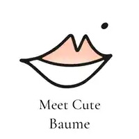 a logo that says meet cute baume with a drawing of a mouth
