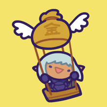 a cartoon drawing of a person in a hot air balloon with chinese writing on it