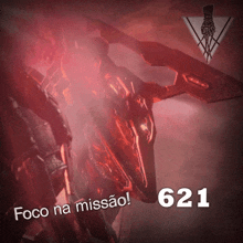 a poster with a red object and the number 621