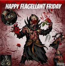 a poster that says happy flagellant friday with a cartoon character