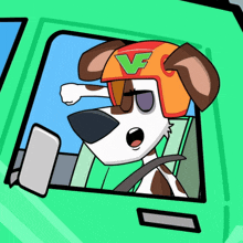 a cartoon dog wearing a helmet with the letter vf on it