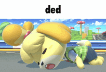 a cartoon character is laying on its back with the word ded below it