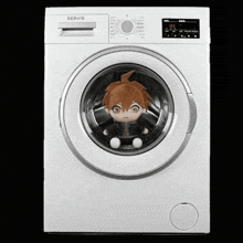 a white servis washing machine with a stuffed animal inside of it