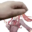 a pixel art of a girl in a school uniform with a hand holding her hair .