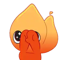 a cartoon character covering his eyes with his hands with a rainbow in the middle