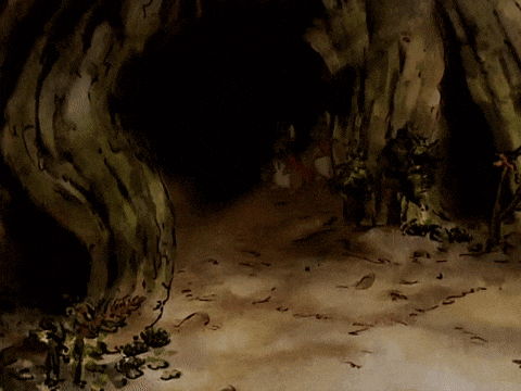 Flopsy, Mopsy, and Cottontail emerge from under the tree