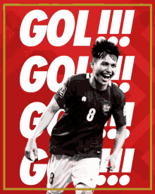 a soccer player with the number 8 on his jersey is celebrating