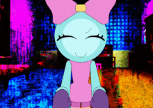 a cartoon character with a bow on her head is smiling