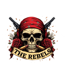 a skull with bullets in its mouth and the words the rebels