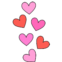 a bunch of pink and red hearts are lined up on a white background