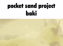 a man in a suit is standing in the sand with the words pocket sand project baki below him .