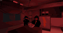 two ninjas are standing in front of a sign that says pshdmfactor