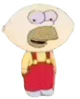 a drawing of a cartoon character with big eyes and red overalls