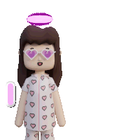 a cartoon girl wearing heart shaped sunglasses stands next to a sign that says i love you