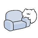 a cartoon cat is sitting on top of a blue couch .