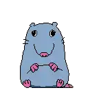 a pixel art drawing of a blue hamster