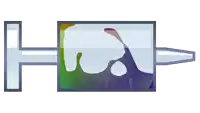 a cartoon drawing of a syringe with a picture inside of it
