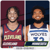 two basketball players from the cleveland and wolves teams