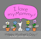 a happy mother 's day greeting card with a dog and potted flowers