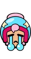 a cartoon drawing of a girl with pink hair and blue eyes crying