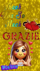a cartoon girl making a heart with her hands with the words thank you so much grazie