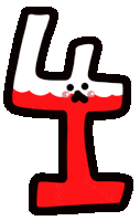 a cartoon drawing of a number four with a face