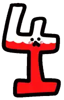 a cartoon drawing of a number four with a face
