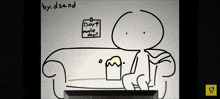 a drawing of a person sitting on a couch with a sign that says " day 7 movie day "