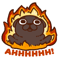 a cartoon of a pug surrounded by flames with the words ahhhh