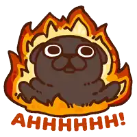 a cartoon of a pug surrounded by flames with the words ahhhh