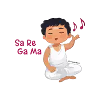 a cartoon of a boy singing a song with the words sa re ga ma
