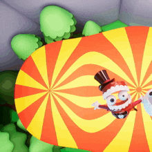 a cartoon character wearing a top hat is flying through a swirl