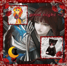 a picture of a girl and a cat with the words good night on the bottom