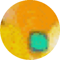 a pixelated image of a yellow and orange circle with a red square in the middle