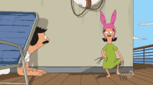 a cartoon of bob 's burgers shows a man and a woman on a deck
