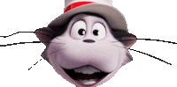 a cartoon cat wearing a hat with a red ribbon