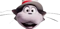 a cartoon cat wearing a hat with a red ribbon