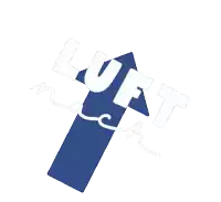 a blue arrow pointing up with the word luft written on it