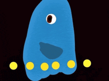 a blue cartoon ghost with yellow dots around its feet