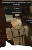 a screenshot of a video game that says his eyes started to slowly faid into a dark red that 's dispicalble