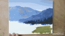 a painting of a mountain landscape is made in animatica