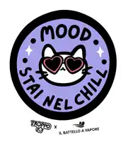 a purple circle with a cat wearing heart shaped sunglasses and the words " mood "