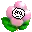 a pixel art of a pink flower on a green leaf