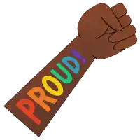 a cartoon fist with the word proud on it